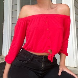 red off the shoulder top